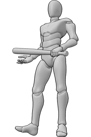 Pose Reference- Holding baseball bat pose - Male is standing and holding a baseball bat, male holding weapon pose