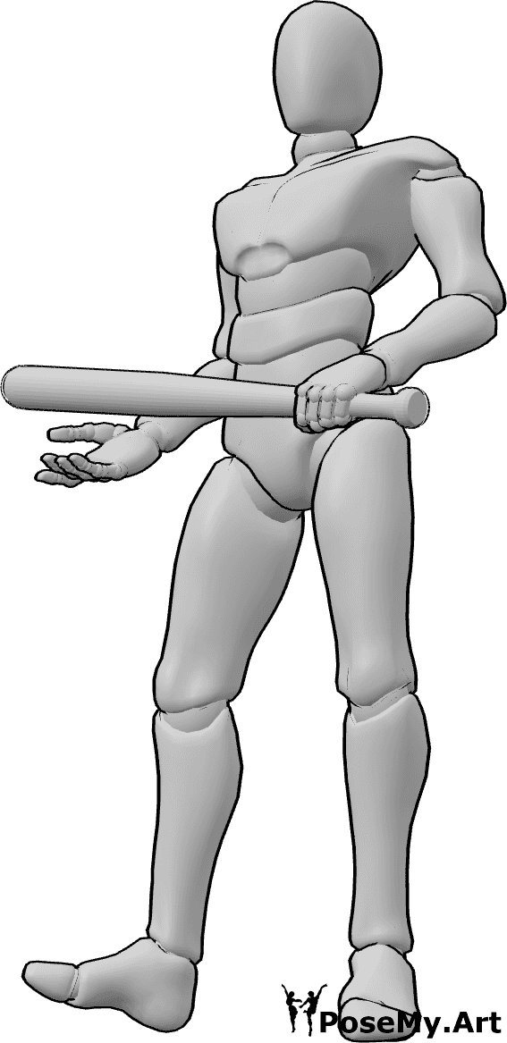 Pose Reference- Holding baseball bat pose - Male is standing and holding a baseball bat, male holding weapon pose