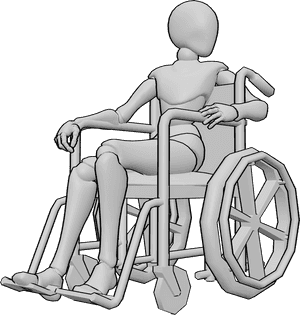 Pose Reference- Wheelchair looking back pose - Female is sitting in a wheelchair and looking back over her left shoulder