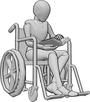 Pose Reference- Wheelchair reading pose - Female is sitting in a wheelchair and reading a book, her legs are crossed
