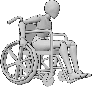 Pose Reference- Wheelchair propelling pose - Female is propelling her wheelchair forward, slightly leaning forward while moving, using her hands