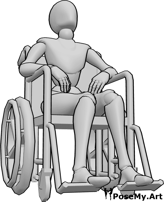 Pose Reference- Wheelchair looking up pose - Female is sitting in a wheelchair and looking up