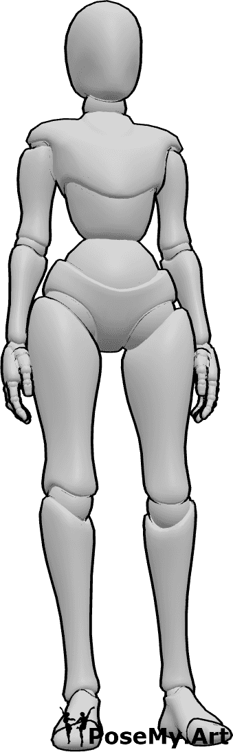 Pose Reference- Female relaxed neutral pose - Female is standing upright with her arms relaxed at her sides and weight evenly distributed, neutral standing pose