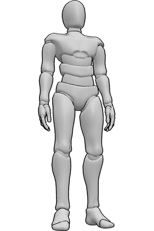 Pose Reference- Male even stance pose - Male is standing in a neutral stance with feet shoulder-width apart and hands resting loosely near his thighs