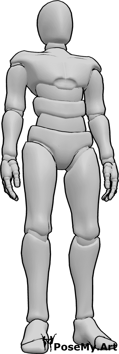 Pose Reference- Male even stance pose - Male is standing in a neutral stance with feet shoulder-width apart and hands resting loosely near his thighs