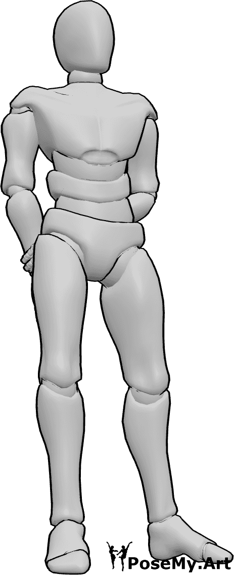 Référence des poses- Pose de poids décalée par l'homme - L'homme se tient debout, son poids étant subtilement déplacé sur une jambe.