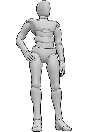 Pose Reference- Steady stance - Male is standing and holding his hip with one hand while maintaining a natural, neutral weight distribution