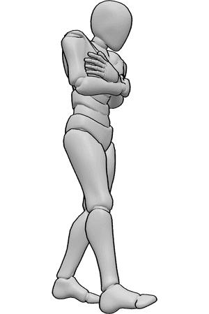 Pose Reference- Cold male walking pose - Male is feeling cold, walking and hugging himself, warming himself with his arms
