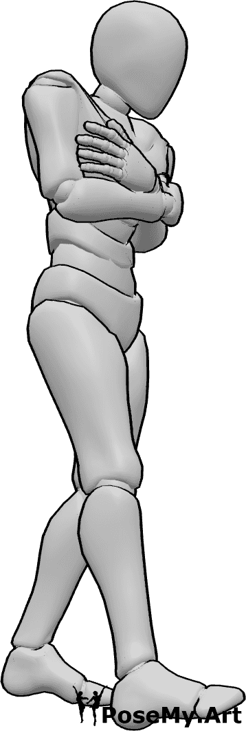 Pose Reference- Cold male walking pose - Male is feeling cold, walking and hugging himself, warming himself with his arms