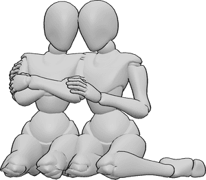 Pose Reference- Cold females pose - Cold females are kneeling, sitting on the floor, feeling cold, warming each other