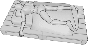 Pose Reference- Heavy sleep pose - Male is lying on the bed face down, arms are hanging off the edge lifelessly