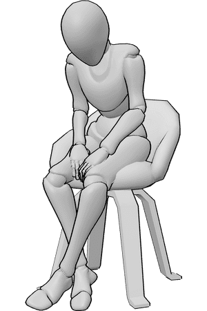 Pose Reference- Female depression sitting pose - Female is sitting on a chair and staring at the floor, shoulders are collapsed inward