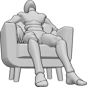 Pose Reference- Staring void depression pose - Male is sitting burned out in an armchair, staring upward, male depressed sitting pose