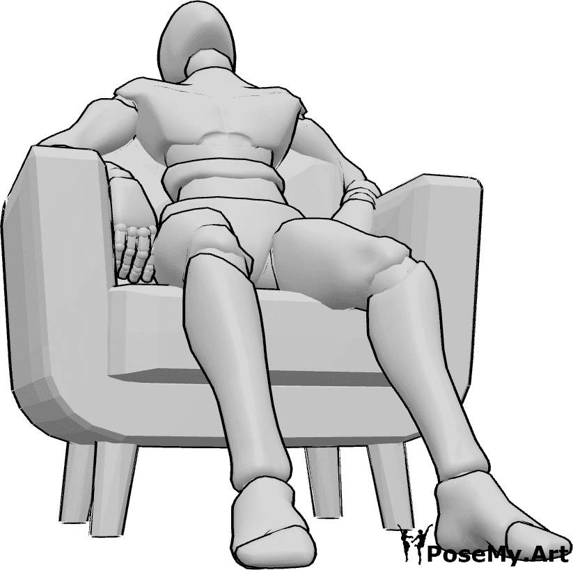 Pose Reference- Staring void depression pose - Male is sitting burned out in an armchair, staring upward, male depressed sitting pose