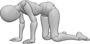 Pose Reference- Female giving up pose - Female is kneeling on the floor and leaning forward, palms are flat on the ground