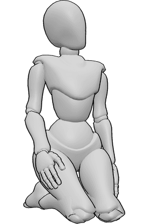Pose Reference- Female kneeling tilt pose - Female is kneeling on the floor, torso upright, head is tilted gently to the side