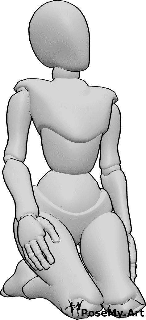 Pose Reference- Female kneeling tilt pose - Female is kneeling on the floor, torso upright, head is tilted gently to the side
