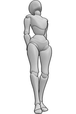 Pose Reference- Head tilted back pose - Female is standing with arms behind her back, head is tilted back subtly