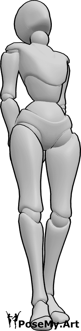 Pose Reference- Head tilted back pose - Female is standing with arms behind her back, head is tilted back subtly
