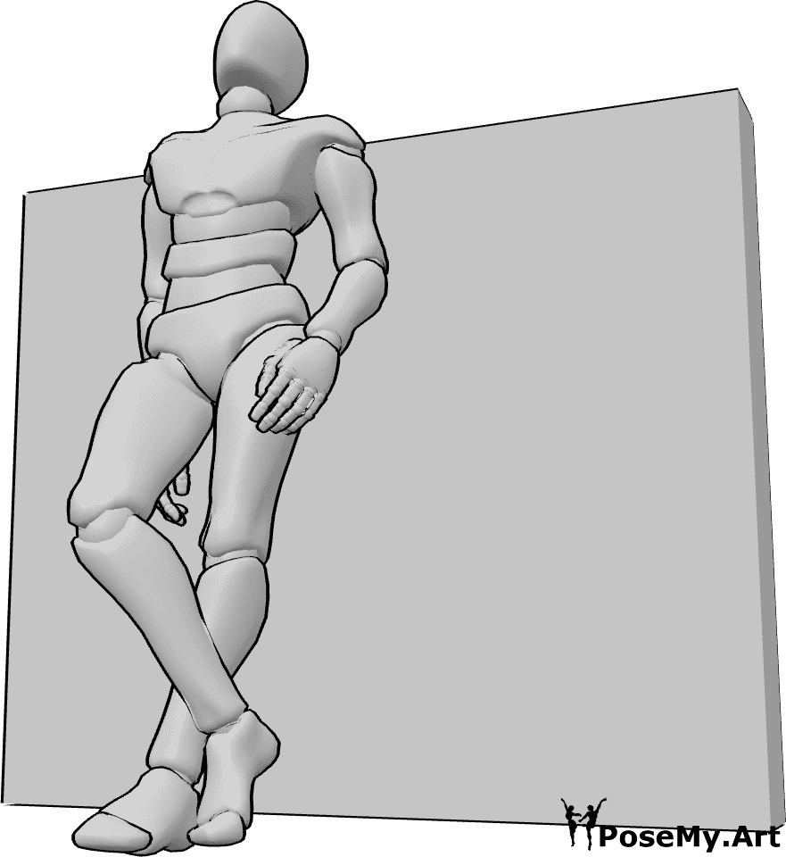 Pose Reference- Leaning wall looking up pose - Male is leaning against a wall, head is tilted back slightly, chin is raised