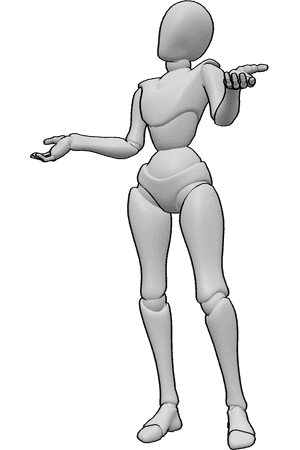 Pose Reference- Uncertain female pose - Female is standing with her arms spread open and her head tilted slightly to the side, expressing uncertainty