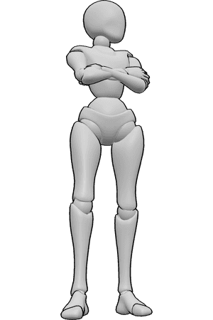 Pose Reference- Emotional female offended pose - Emotional female is standing offended with crossed arms and looking to the side
