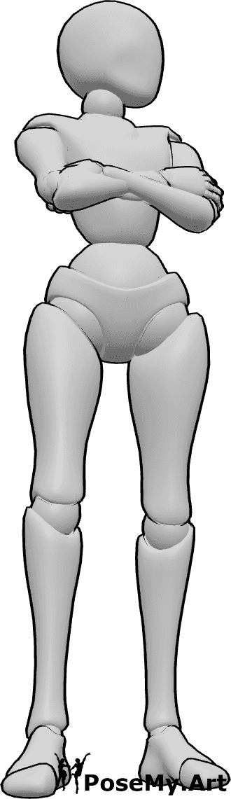Pose Reference- Emotional female offended pose - Emotional female is standing offended with crossed arms and looking to the side