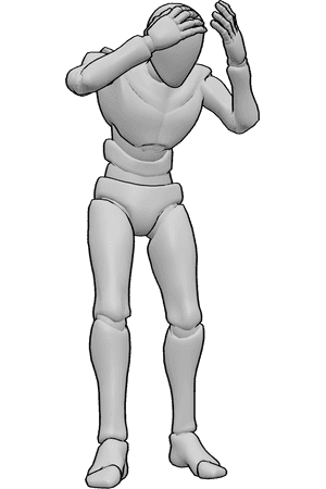 Pose Reference- Emotional nervous male pose - Emotional male is feeling nervous and confused, standing and holding his head