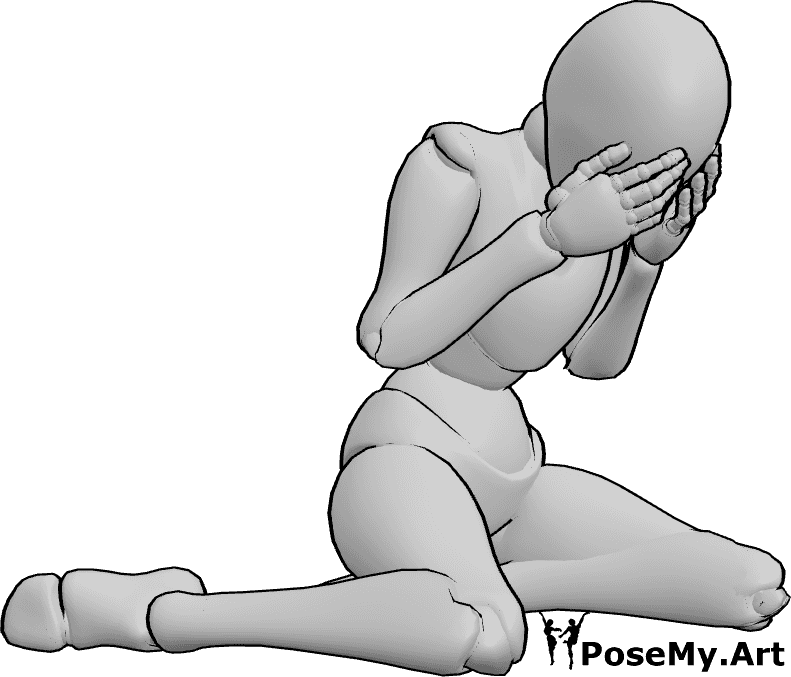 Posen-Referenz- Emotionale weibliche weinende Pose - Emotionale Frau sitzt auf dem Boden und weint