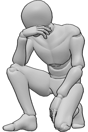 Pose Reference- Emotional sad male pose - Emotional sad male is kneeling, looking to the side