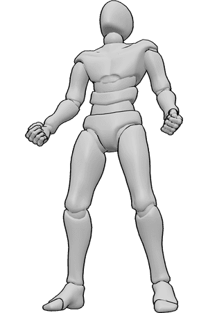 Pose Reference- Emotional male angry pose - Emotional male is clenching his hands into fists in an angry outburst, looking up, tense angry pose