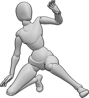 Pose Reference- Emotional female fear pose - Emotional scared female is afraid of something, kneeling and protecting herself with her hand
