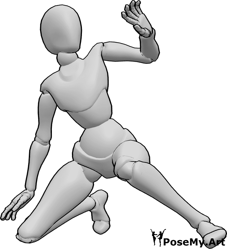 Pose Reference- Emotional female fear pose - Emotional scared female is afraid of something, kneeling and protecting herself with her hand