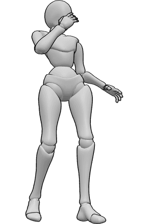 Pose Reference- Emotional female surprised pose - Emotional female is surprised, stepping back, raising her hands