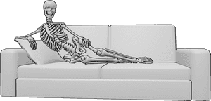 Pose Reference- Human skeleton lying pose - Human skeleton is lying on the couch, leaning on a pillow