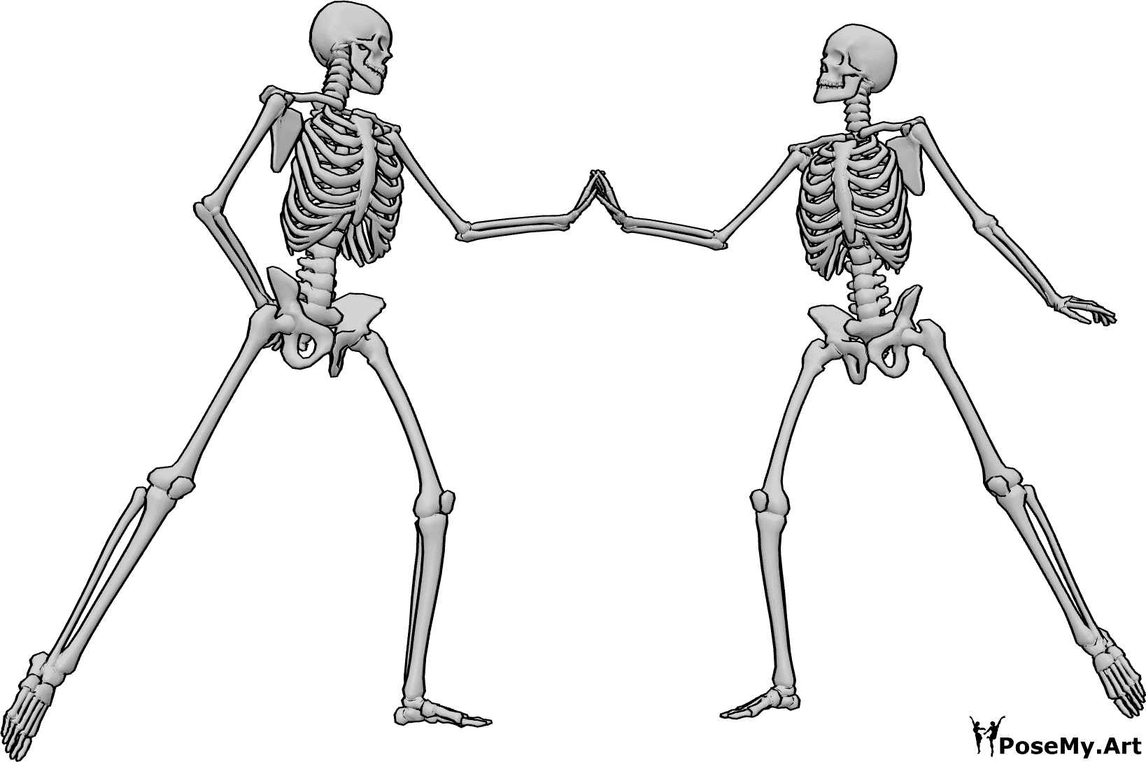 Pose Reference- Human skeleton dancing pose - Human skeletons are dancing, touching each other's hands