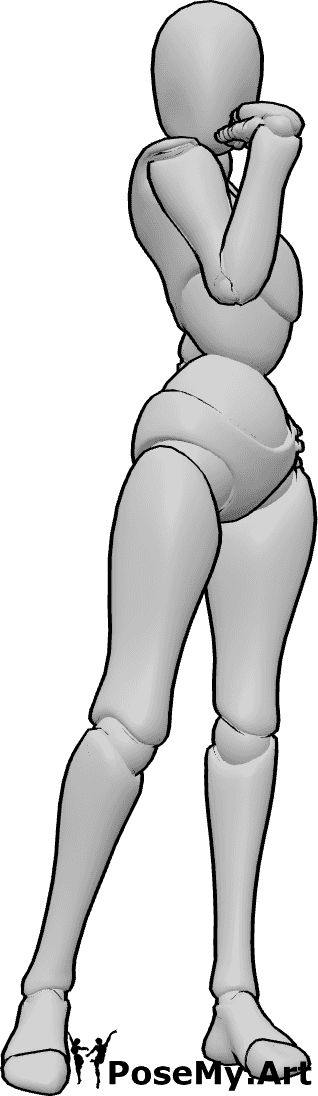 Pose Reference- Flirty glance pose - Female is standing and looking back over her shoulder