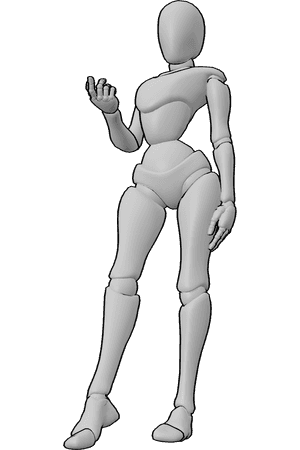 Pose Reference- Come closer gesture pose - Female is standing and curling her index finger toward herself
