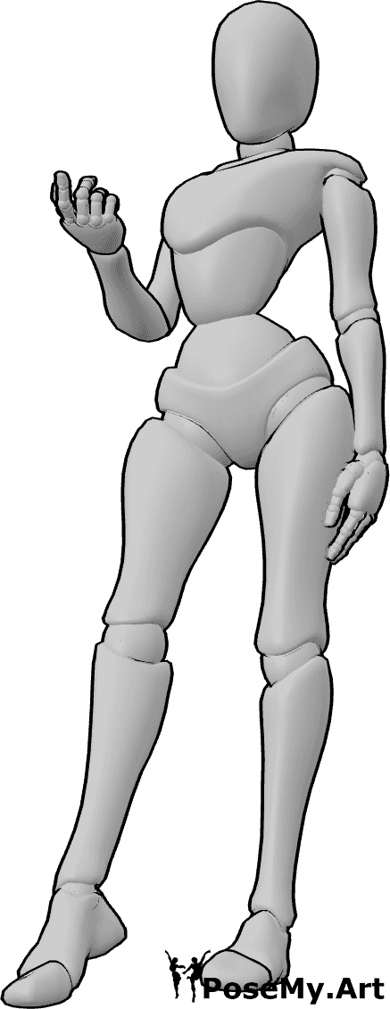 Pose Reference- Come closer gesture pose - Female is standing and curling her index finger toward herself