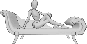 Pose Reference- Flirty sitting pose - Female is sitting on the sofa, posing sexy, female flirty pose