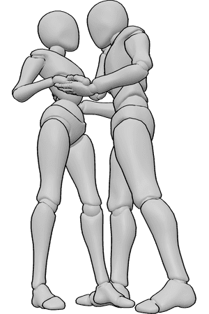 Pose Reference- Couple flirting pose - Couple is flirting, the male is holding the female's waist