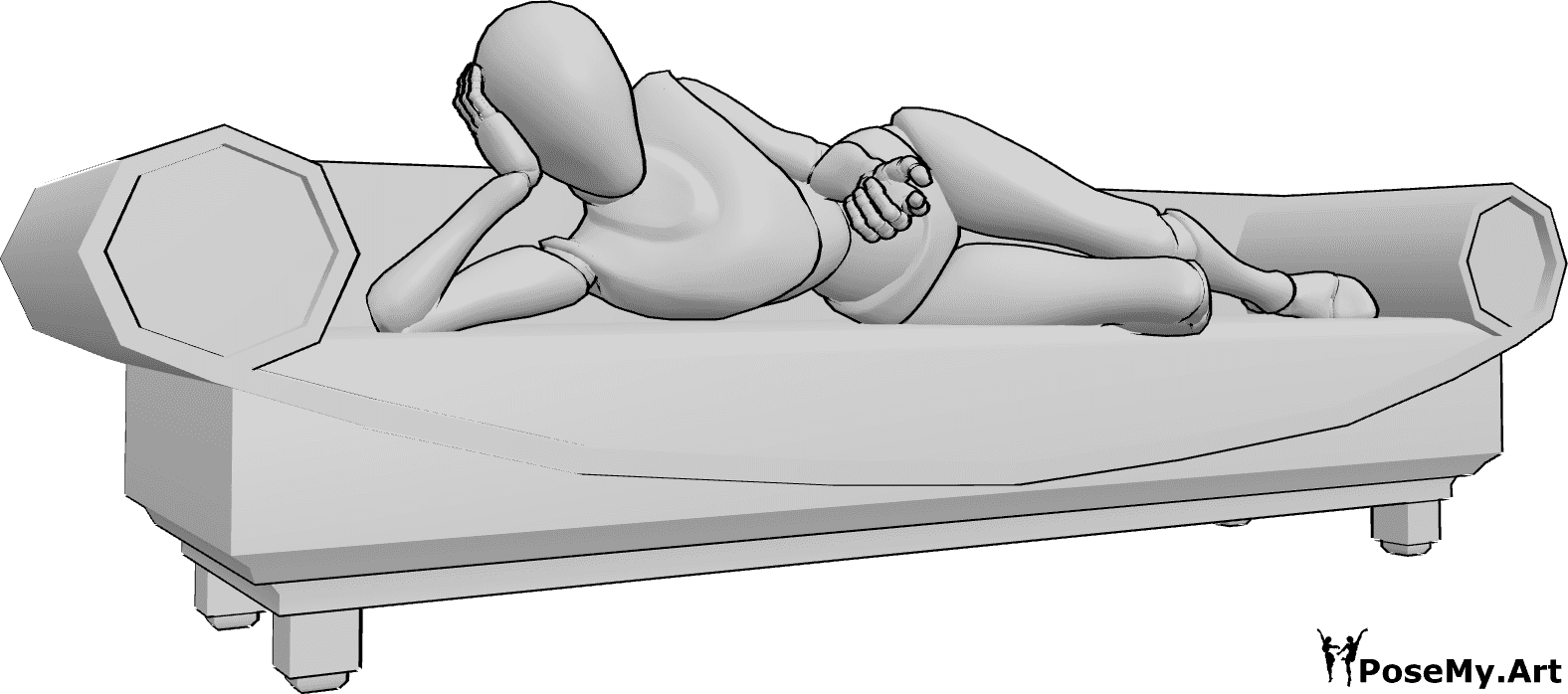 Pose Reference- Lying flirty invitation pose - Female is lying on the sofa and inviting with her index finger