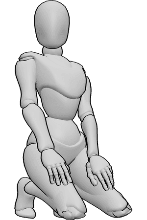 Pose Reference- Flirty kneeling pose - Female is kneeling cutely, female flirty pose
