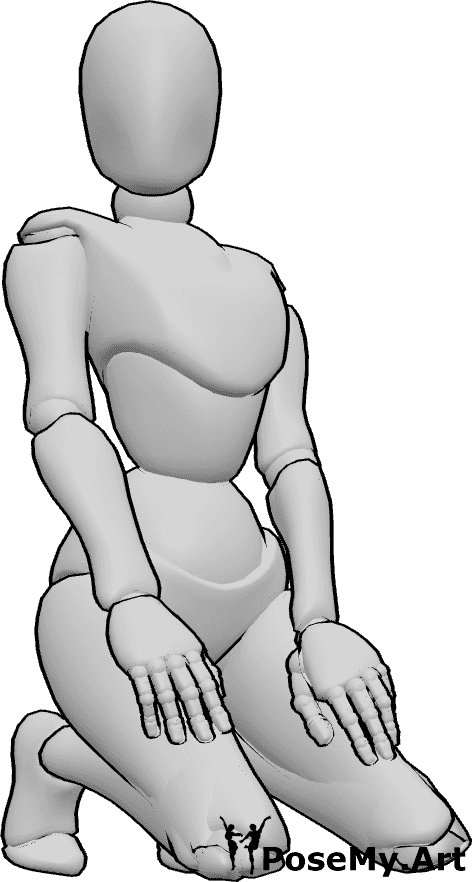 Pose Reference- Flirty kneeling pose - Female is kneeling cutely, female flirty pose