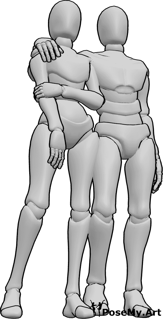Pose Reference- Arm around couple pose - Male is standing with one arm resting loosely around the female’s shoulders