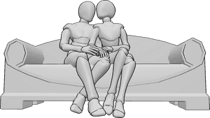 Pose Reference- Couple seated embrace pose - Female and male are sitting close, arms loosely wrapped around each other