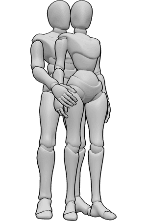 Pose Reference- Couple standing behind pose - Male is standing behind the female, bodies aligned, hands relaxed