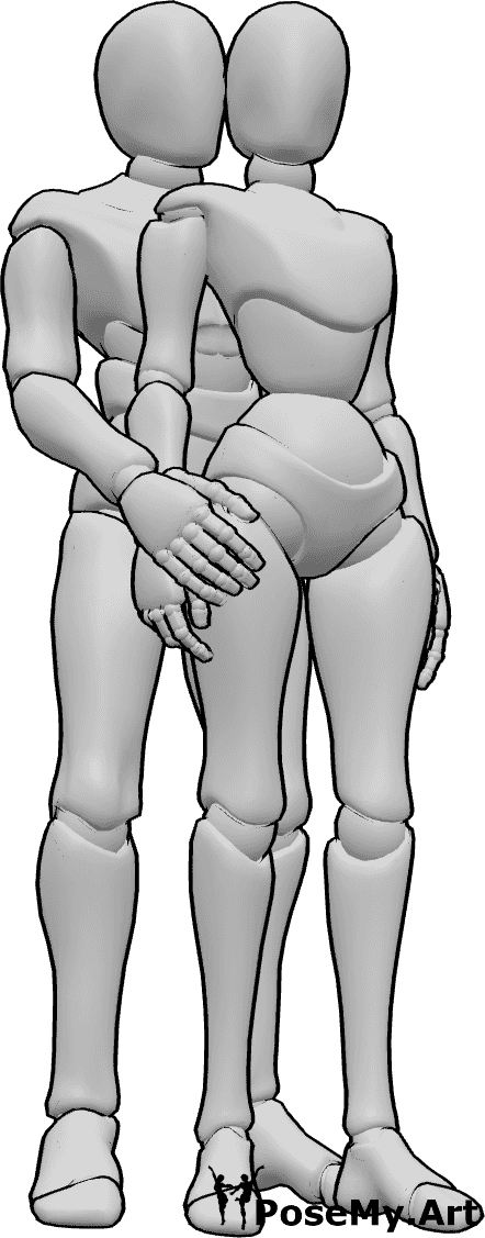 Pose Reference- Couple standing behind pose - Male is standing behind the female, bodies aligned, hands relaxed
