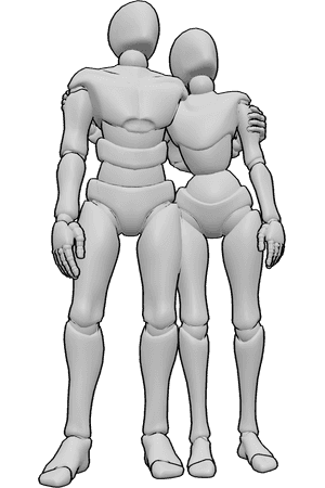 Pose Reference- Looking up couple pose - Female and male are standing together, looking upward at the same point