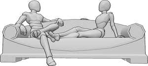 Pose Reference- Couple resting pose - Female and male are sitting close in silence, posture relaxed and calm